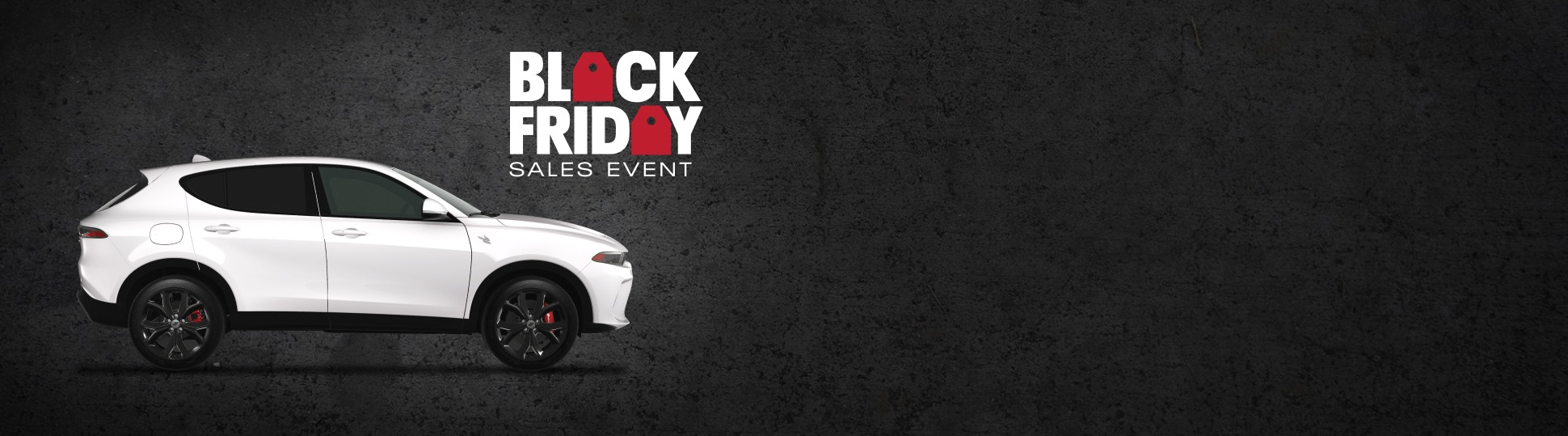 Perfil del lado del pasajero de un Dodge Hornet R/T 2024 blanco. Evento de ventas de Black Friday.