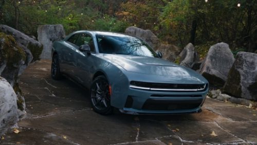 A blue 2027 Dodge Charger Scat Pack.